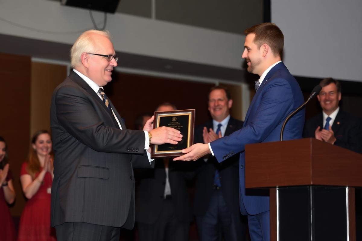Award being presented on stage during a ceremony